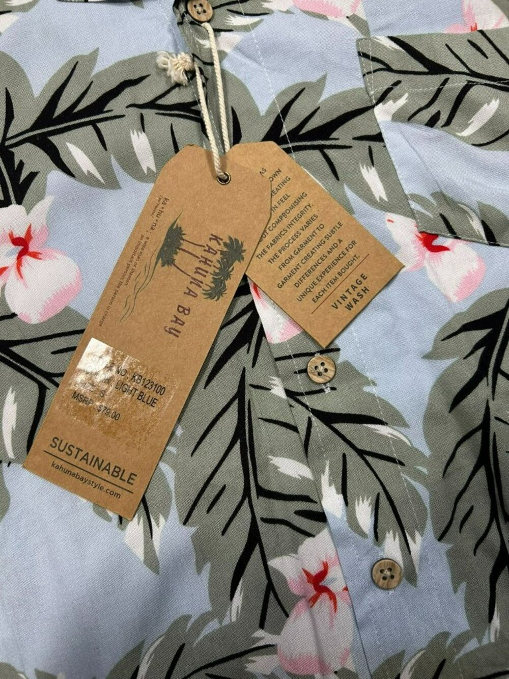 Kahuna Bay Mens S Short Sleeve Button-Up Hawaiian Shirt With Tropical Leaf & Flo - Picture 5 of 10